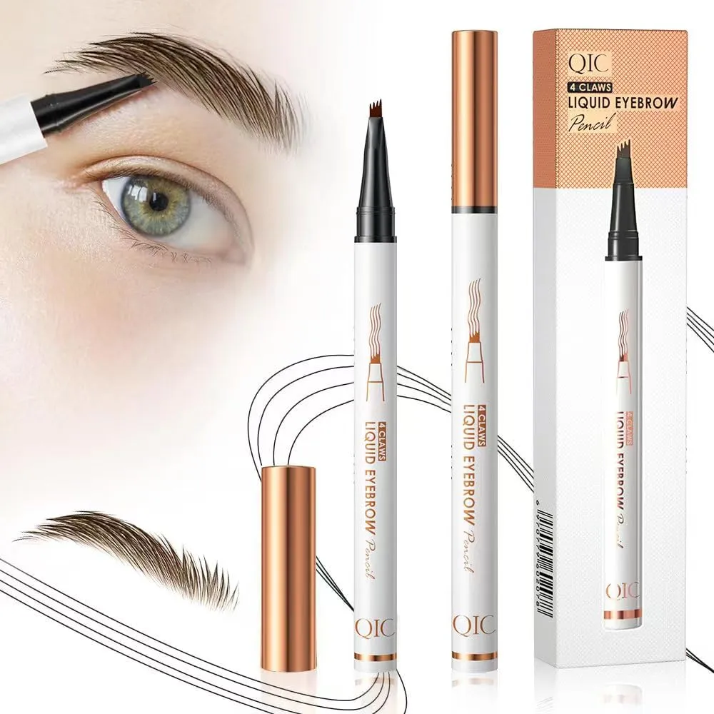 2 Pcs Microblading Eyebrow Pen, 2025 Upgraded 3D Waterproof 4-Tip Eyebrow Pencil, Natural Makeup Long-Lasting Fine Stroke Magic Eyebrow Pencil for Women Stay on All Day (04 Black*2)