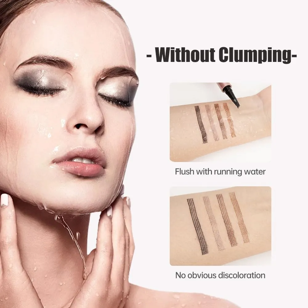 2 Pcs Microblading Eyebrow Pen, 2025 Upgraded 3D Waterproof 4-Tip Eyebrow Pencil, Natural Makeup Long-Lasting Fine Stroke Magic Eyebrow Pencil for Women Stay on All Day (04 Black*2)