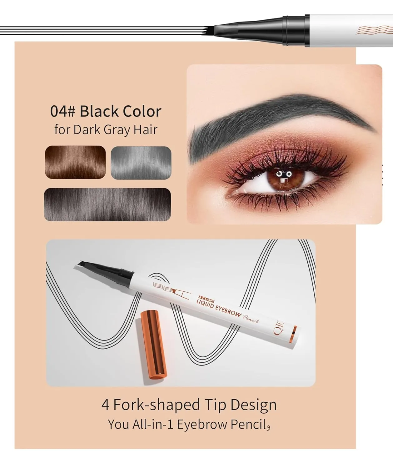 2 Pcs Microblading Eyebrow Pen, 2025 Upgraded 3D Waterproof 4-Tip Eyebrow Pencil, Natural Makeup Long-Lasting Fine Stroke Magic Eyebrow Pencil for Women Stay on All Day (04 Black*2)