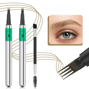 2 Pcs Microblading Eyebrow Pen Set with Eyebrow Brush, 3D Waterproof 4-Tip Precision Eyebrow Pencil, Long-Lasting Natural Fine Stroke Magic Eyebrow Pencil for Women Stay All Day (Light Brown)