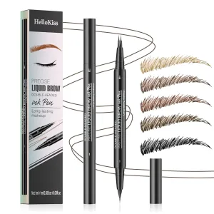 2 Pcs Microblading Eyebrow Pencil for Women, Waterproof Brow Pencil, with Eyebrow Brush, 2-in-1 Dual-Ended Eyebrow Pen for Natural Hair-Like Brows (Black Brown 2Pcs)