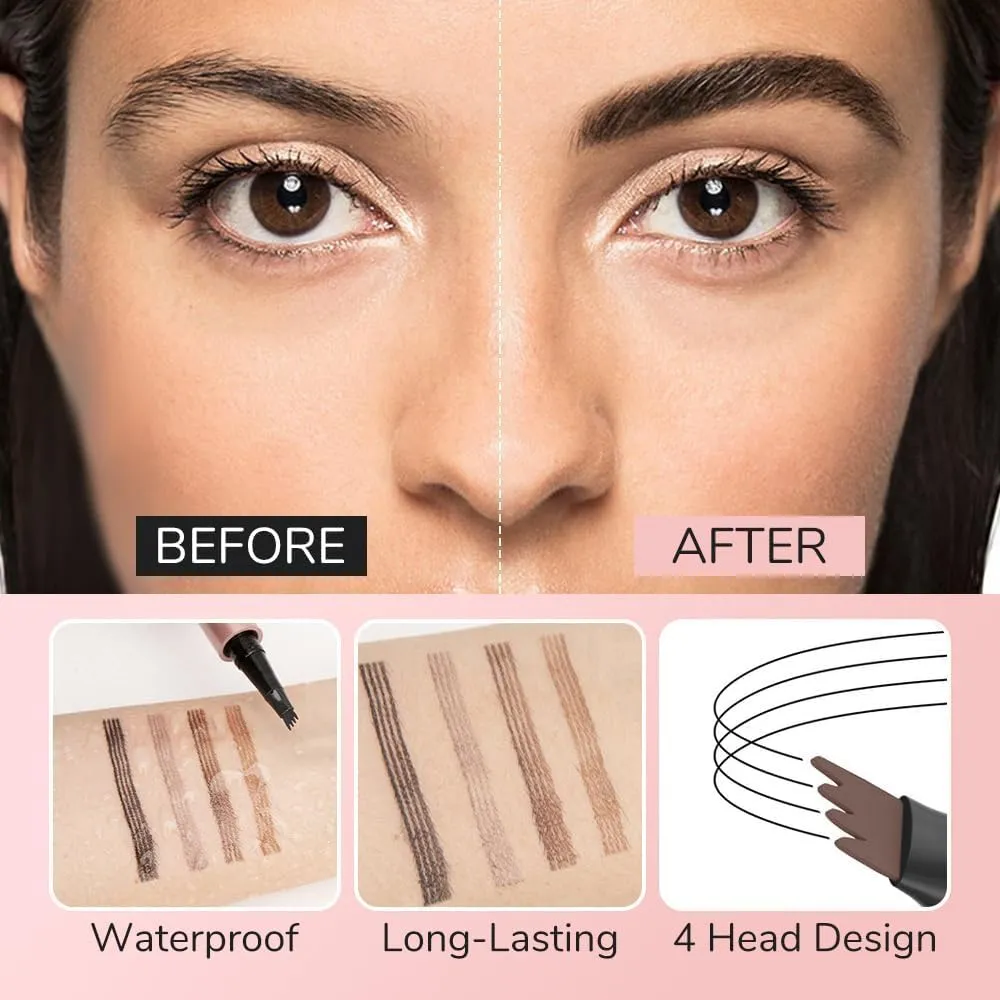 2024 New Eyebrow Pen Waterproof, Microblading Eyebrow Pencil, 4-Tipped Precise Brow Pen, Natural Eyebrow Makeup Eye Brow Pencil Fine Stroke Microblading Eyebrow Pencil Stay on All Day (Dark Brown)