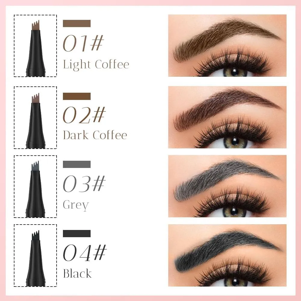 2024 New Eyebrow Pen Waterproof, Microblading Eyebrow Pencil, 4-Tipped Precise Brow Pen, Natural Eyebrow Makeup Eye Brow Pencil Fine Stroke Microblading Eyebrow Pencil Stay on All Day (Dark Brown)