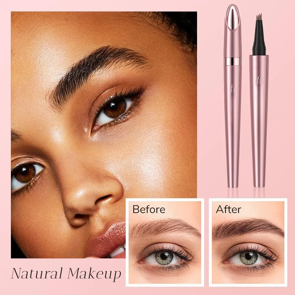 2024 New Eyebrow Pen Waterproof, Microblading Eyebrow Pencil, 4-Tipped Precise Brow Pen, Natural Eyebrow Makeup Eye Brow Pencil Fine Stroke Microblading Eyebrow Pencil Stay on All Day (Dark Brown)