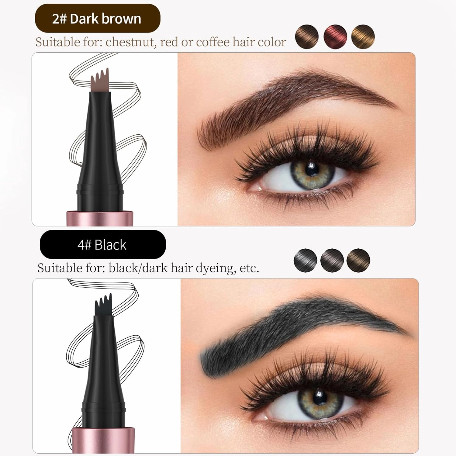 2024 New Magic Eyebrow Pencil, New 3D Waterproof Microblading Eyebrow Pencil Contouring Pen, 4-Tipped Precise Brow Pen, Long-Lasting Natural Fine Stroke Eyebrow Pen (dark brown)