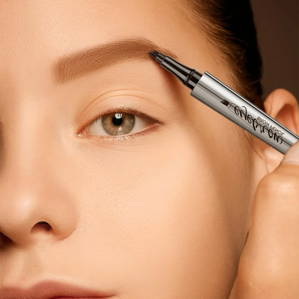 2025 New Magic Eyebrow Pencil, 3D Microblading Eyebrow Pencil 4 Tip Eye Brow Pen, 24 Hours Fine Stroke Eyebrow Pen Makeup Eyebrow Pencils (Dark Brown)