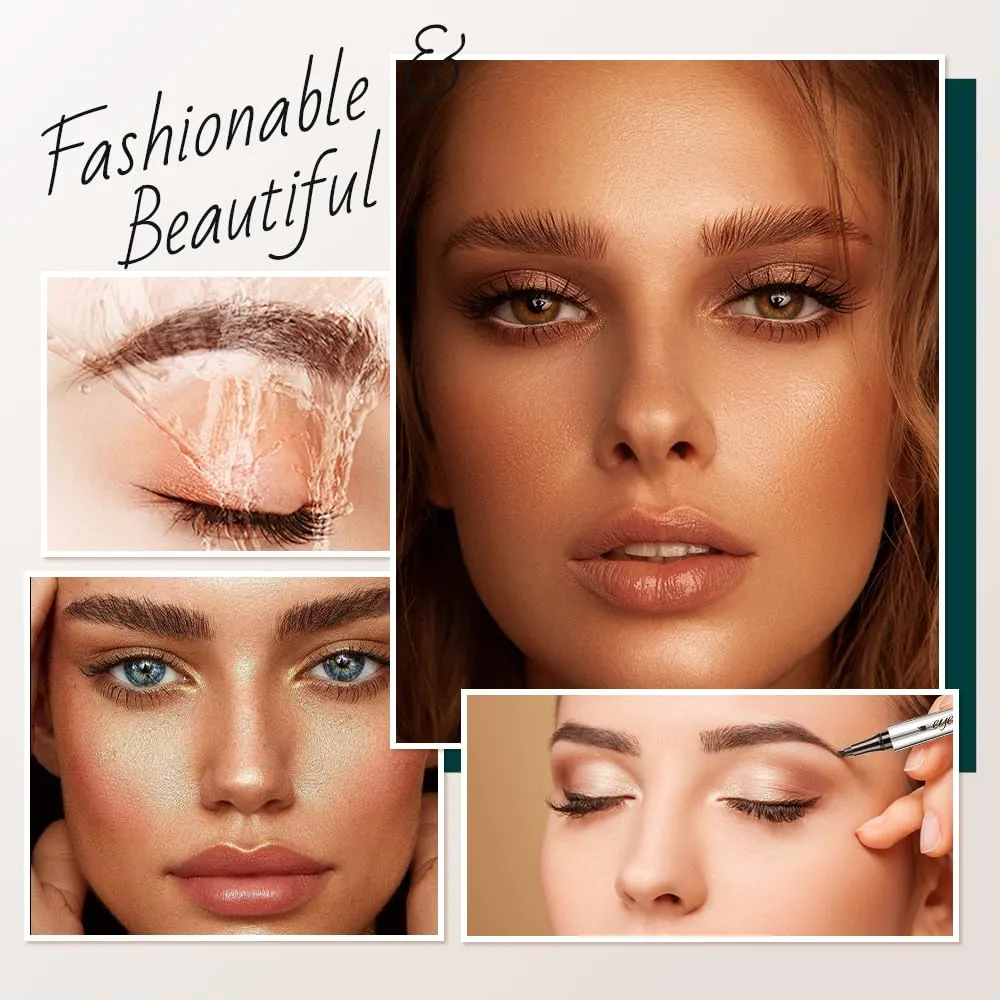 2025 New Magic Eyebrow Pencil, 3D Microblading Eyebrow Pencil 4 Tip Eye Brow Pen, 24 Hours Fine Stroke Eyebrow Pen Makeup Eyebrow Pencils (Dark Brown)