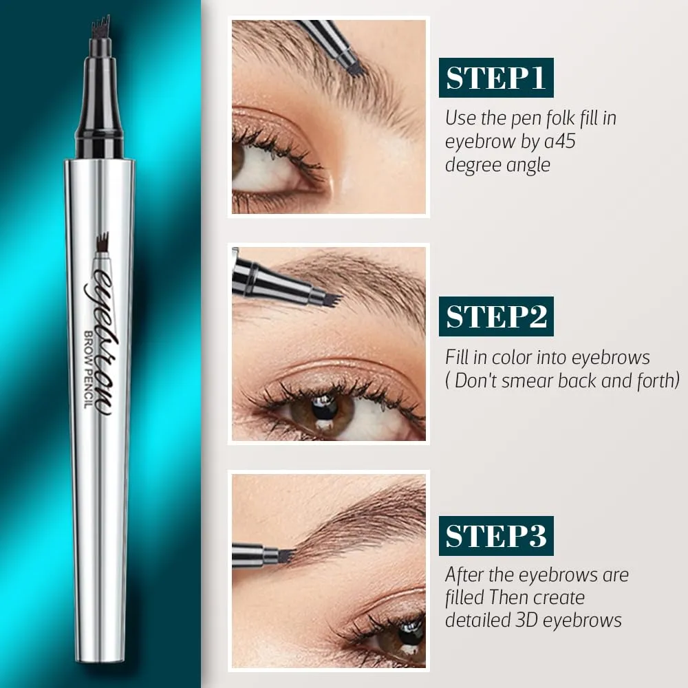 2025 New Magic Eyebrow Pencil, 3D Microblading Eyebrow Pencil 4 Tip Eye Brow Pen, 24 Hours Fine Stroke Eyebrow Pen Makeup Eyebrow Pencils (Dark Brown)