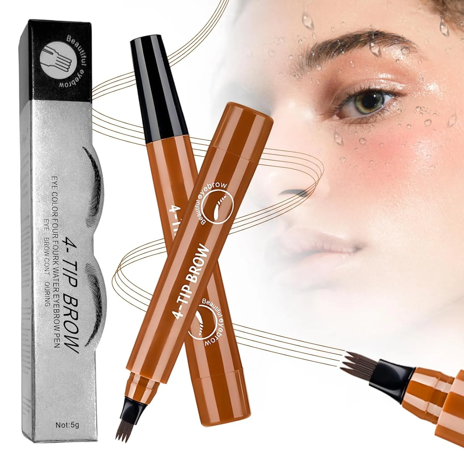 2025 New Magic Eyebrow Pencil, 4-Tipped Precise Brow Pen 3D Waterproof Microblading Contouring Pen Creates Natural (Light Brown)
