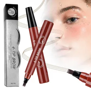 2025 New Magic Eyebrow Pencil, 4 Tipped Precise Brow Pen 3D Waterproof Microblading Contouring Pen Fine Stroke Creates Natural (Red Brown)
