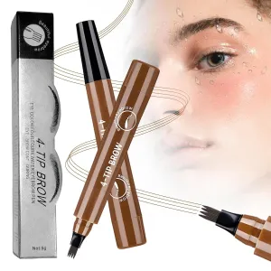 2025 New Microblading Eyebrow Pen, Waterproof Microblading Eyebrow Pencil, Eye Brow Pen with 4 Micro-Fork Tip, Natural Makeup Long-Lasting Fine Stroke Magic Eyebrows Pencil (Dark Brown)