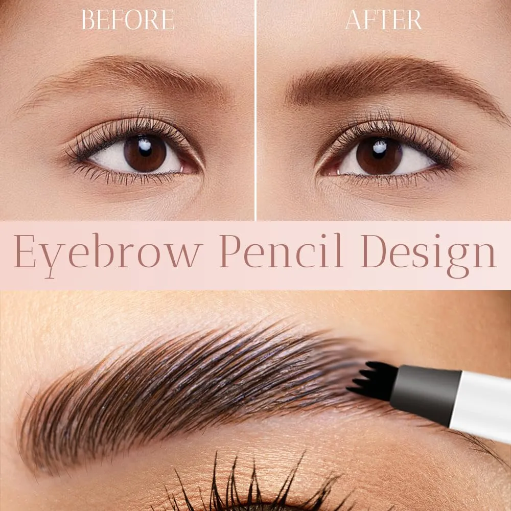 2025 New Waterproof Eyebrow Pencil with Micro-fork Tip, 3D Waterproof Microblading Eyebrow Pen 4 Fork Tip Tattoo Pencil, Eye Brow Pencils Makeup Long Lasting Fine Stroke Pencils (Brown)