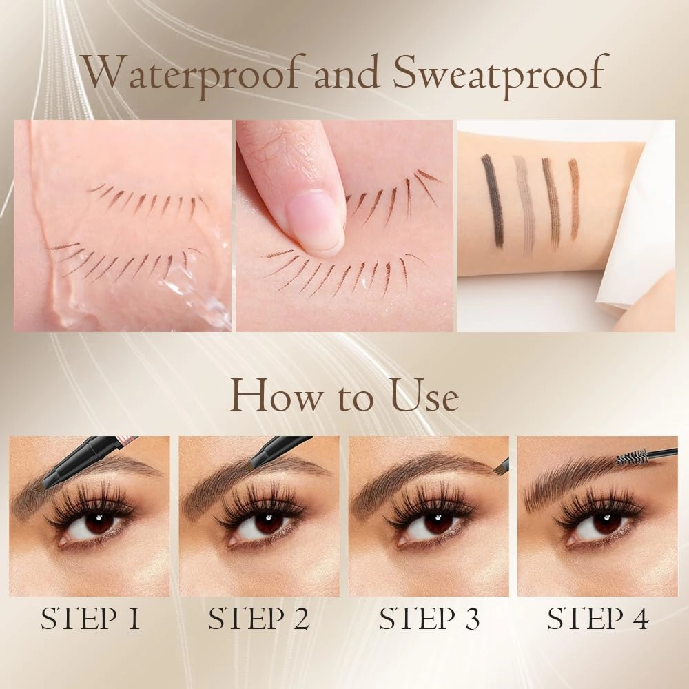 2025 New 2-in-1 Eyebrow Pencil with Gel, Dual-Ended 3D Microblading Magic Eyebrow Pen with 4 Tip & Eyebrow Brush, Waterproof Eyebrow Pencil Makeup Long-Lasting Eyebrow Pen for Women (Gray)