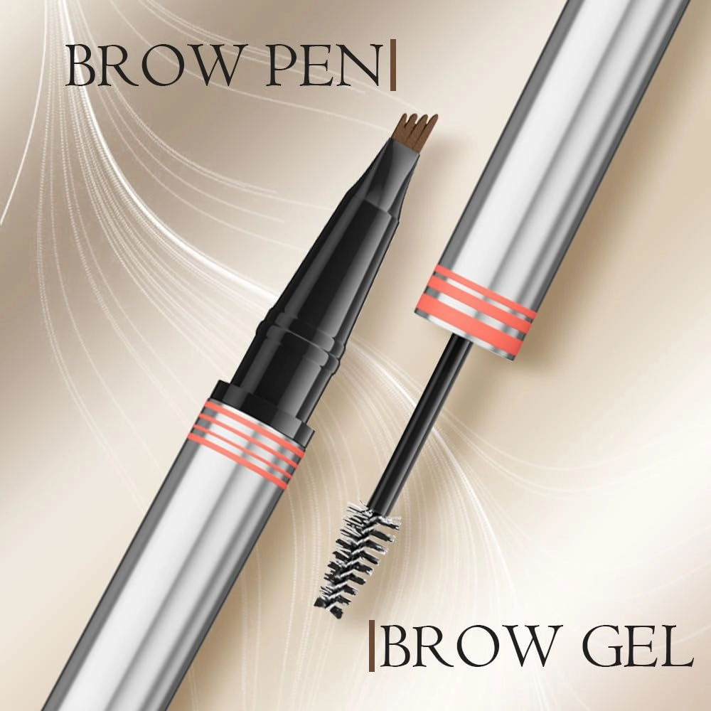 2025 New 2-in-1 Eyebrow Pencil with Gel, Dual-Ended 3D Microblading Magic Eyebrow Pen with 4 Tip & Eyebrow Brush, Waterproof Eyebrow Pencil Makeup Long-Lasting Eyebrow Pen for Women (Gray)