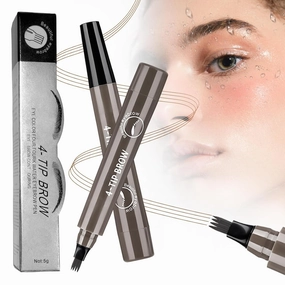 2025 New Magic Eyebrow Pencil, 4 Tipped Precise Brow Pen 3D Waterproof Microblading Contouring Pen Creates Natural (Gray Brown)