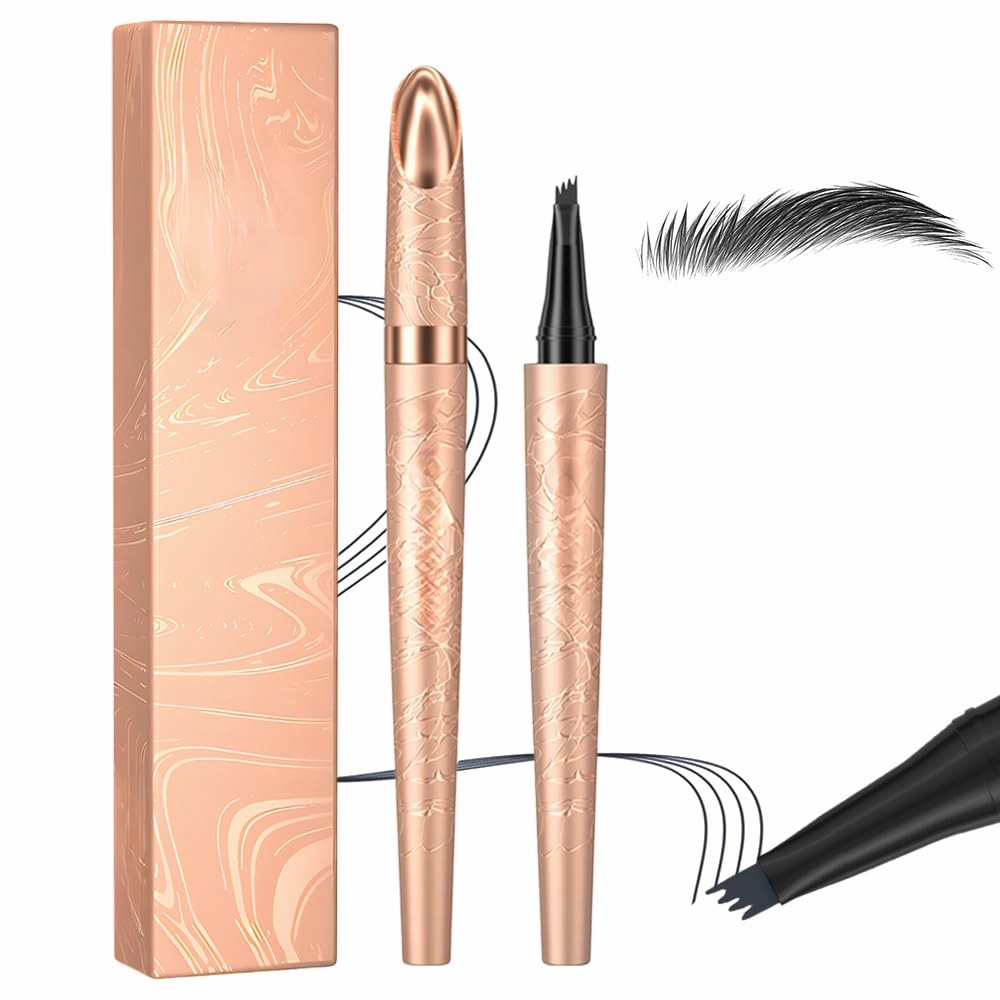2025 New Microblading Eyebrow Pen, Waterproof Eyebrow Pencil, Eye Brow Pen with 4 Tip, Long-lasting Natural Eyebrow Makeup Fine Stroke Magic Eyebrow Pencil Stay on All Day (Black)