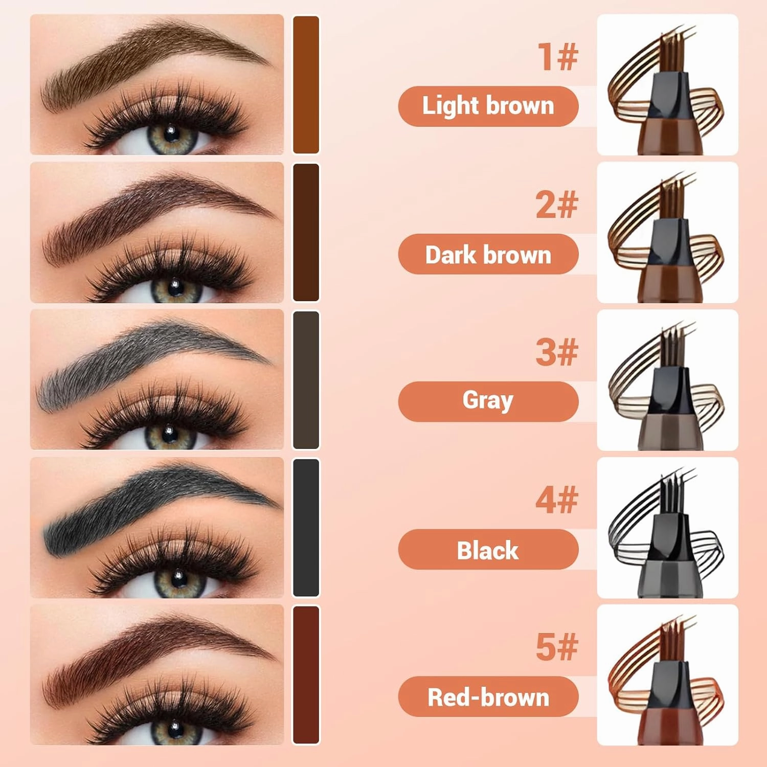 2025 Premium Magic Eyebrow Pencil with a Micro-Fork Tip, 3D Microblading Eyebrow Pencil Waterproof Contouring Pen, 4 Tipped Spoolie Brush Precise Brow Pen Natural Makeup Effect (Light Brown)