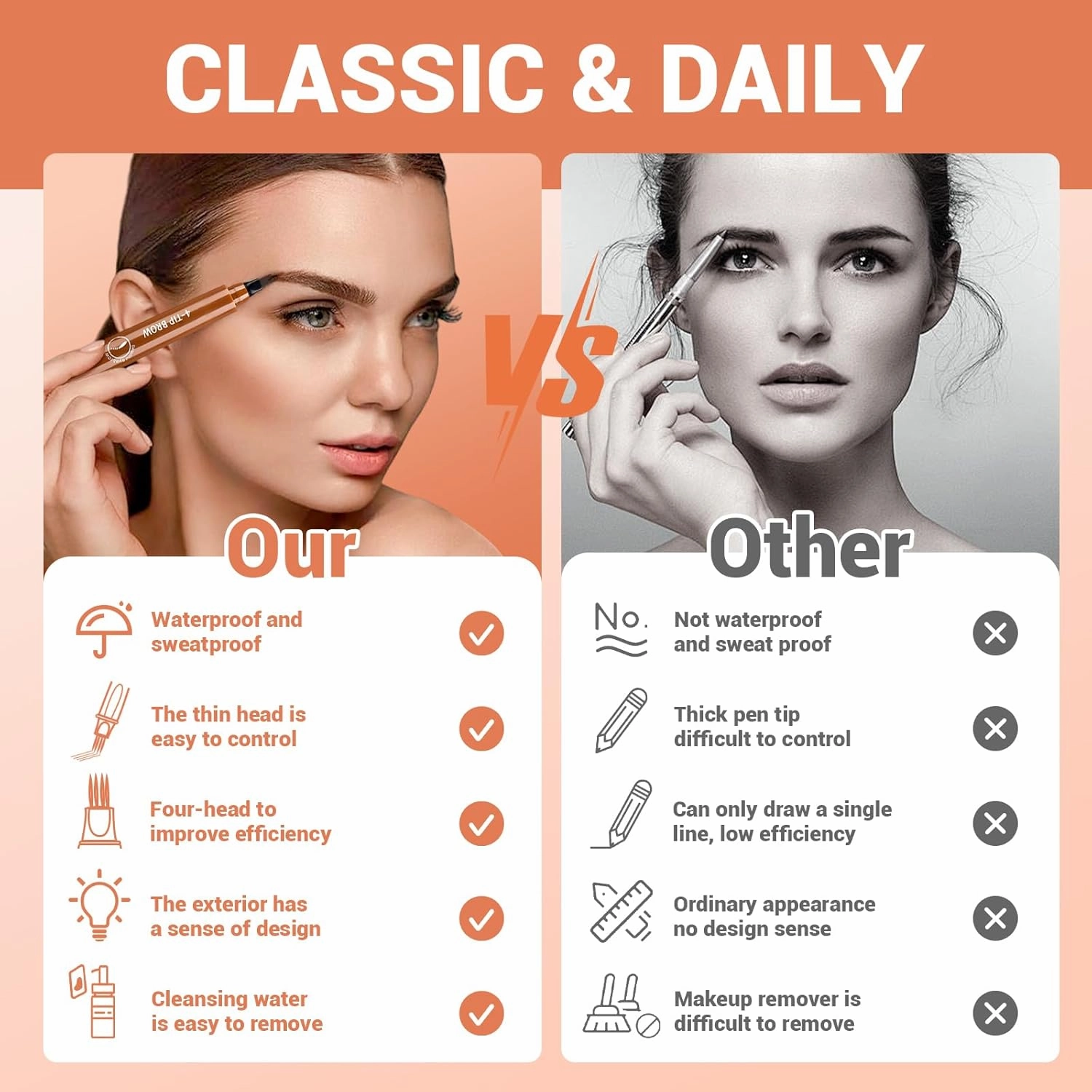 2025 Premium Magic Eyebrow Pencil with a Micro-Fork Tip, 3D Microblading Eyebrow Pencil Waterproof Contouring Pen, 4 Tipped Spoolie Brush Precise Brow Pen Natural Makeup Effect (Light Brown)