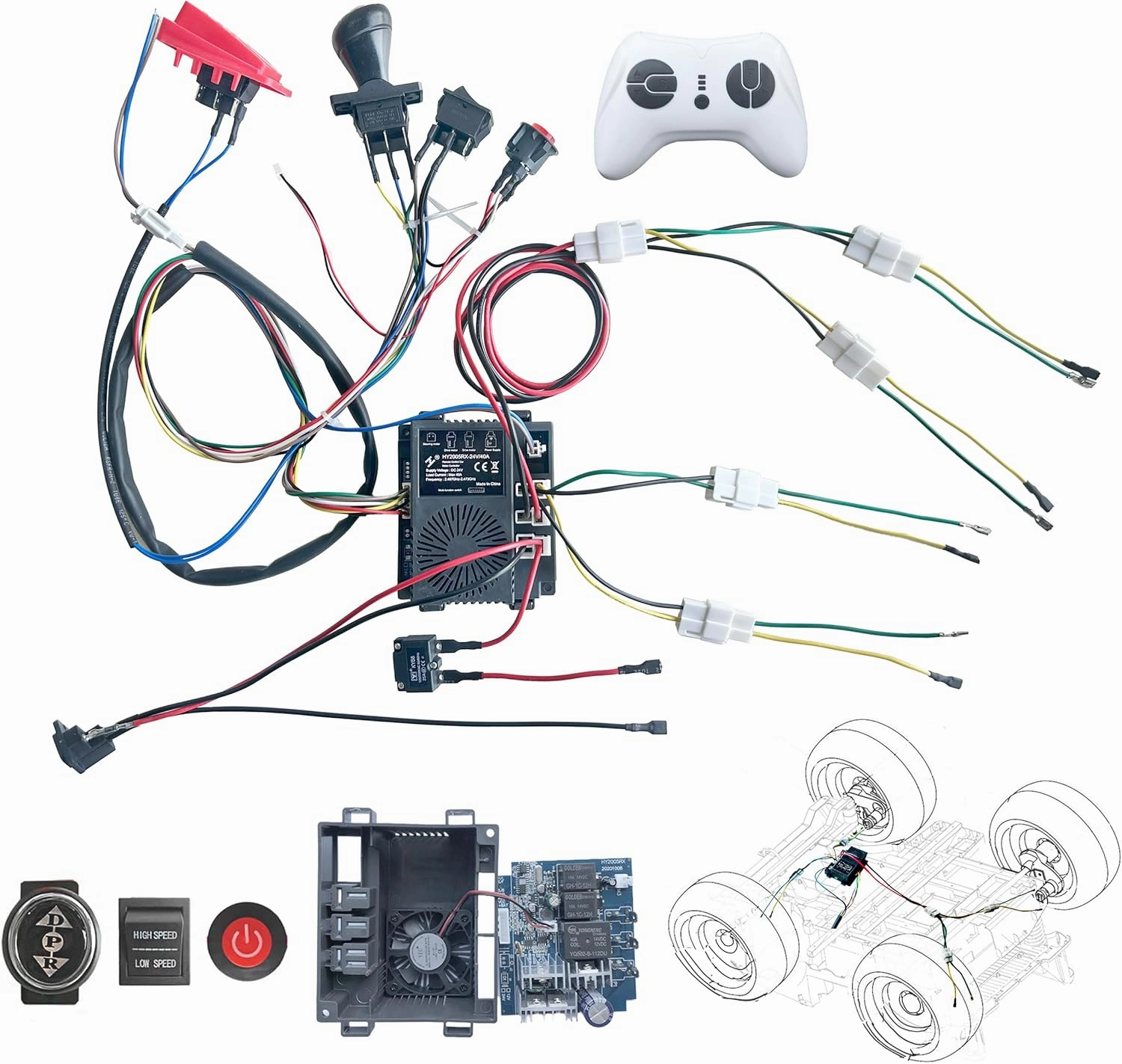 24 Volt DIY Wires Harness Conversion Kit for Kid's Ride On Toys Car,2.4G Set of Wire Harness Switch Control Box for Power Wheels Upgrade Replacement Parts,12V&18V&20V