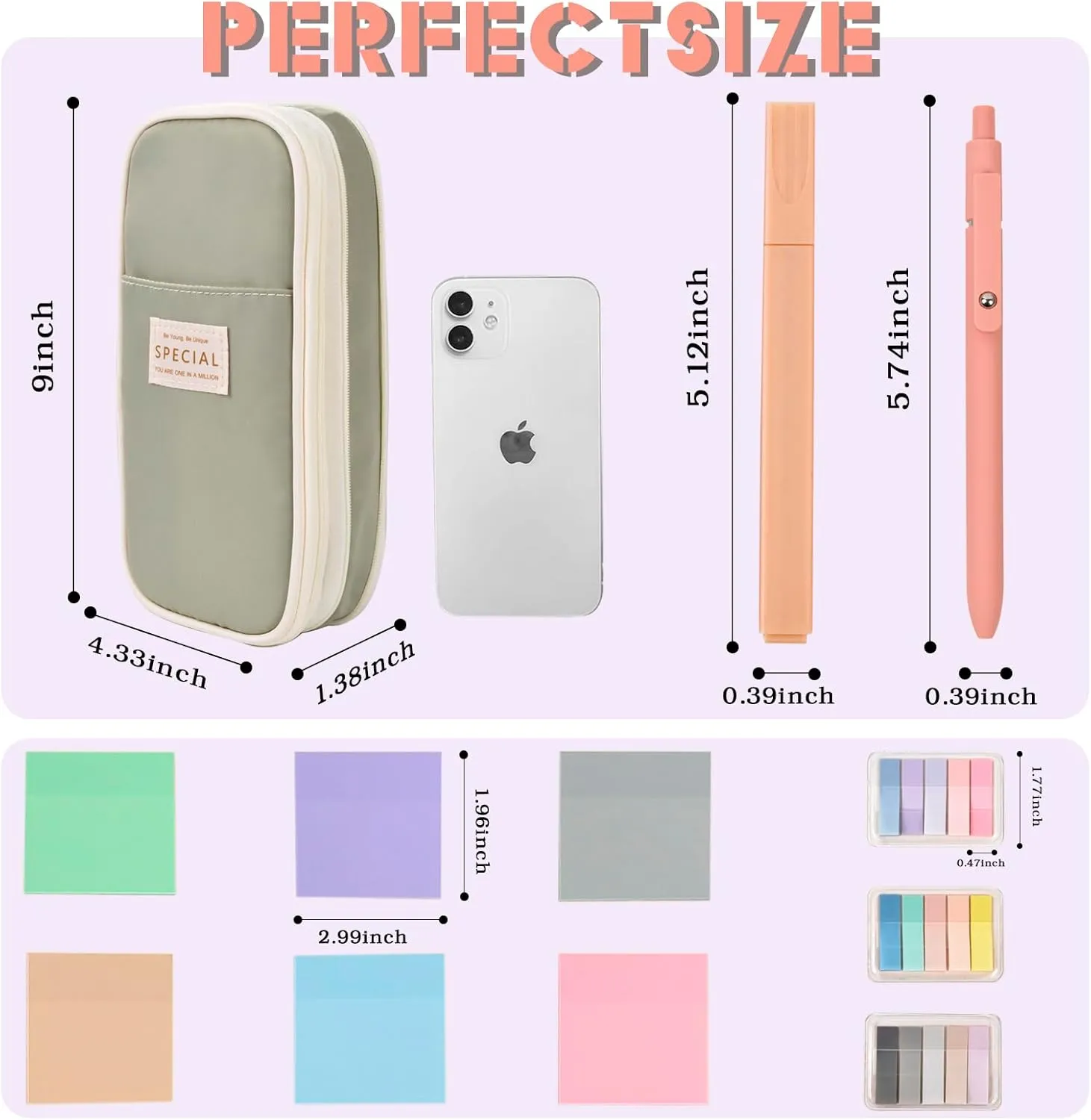 27 Pcs Aesthetic School Supplies Include 12 Pcs Aesthetic Highlighters Bible 1 Ppcs Big apacity Pen Case Bag 5 Pcs Retractable Quick Dry Gel Ink Pens 9 Pads Clear Sticky Tabs for School Office Home