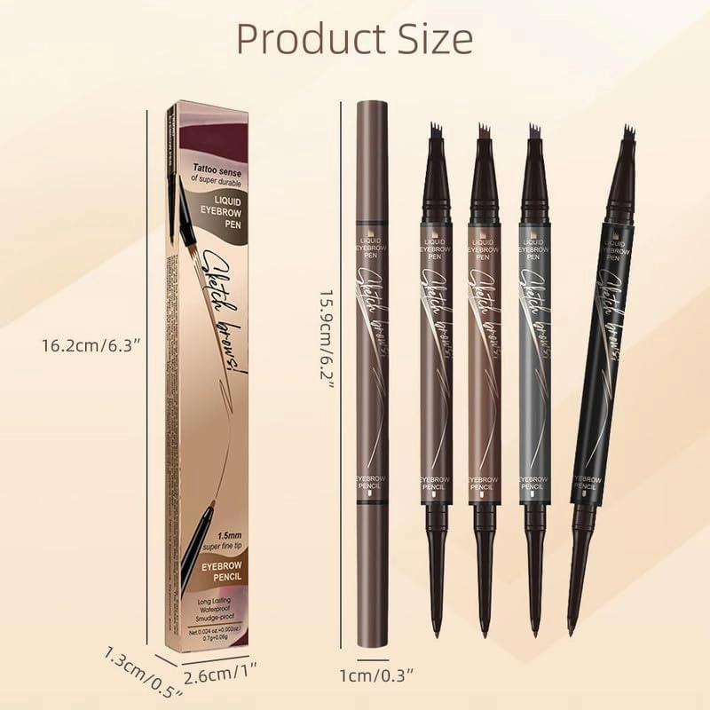 2-in-1 Eyebrow Microblading Pen, 2024 New 3D Waterproof Microblading Eyebrow Pencil Contouring Pen, 4 Fork Tip Magic Eyebrow Pencil, Microblading Eyebrow Pen for Natural Makeup All Day(1pcs)