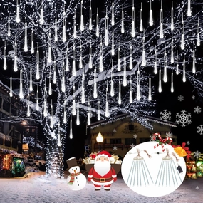 2-Pack Christmas Decorations Lights Outdoor, Total 384LED Meteor Shower Lights Rain Drop Light 30cm 16 Tubes Indoor Outdoor Snow Cascading String Light for Xmas Tree Roof Party Garden (Cool White)