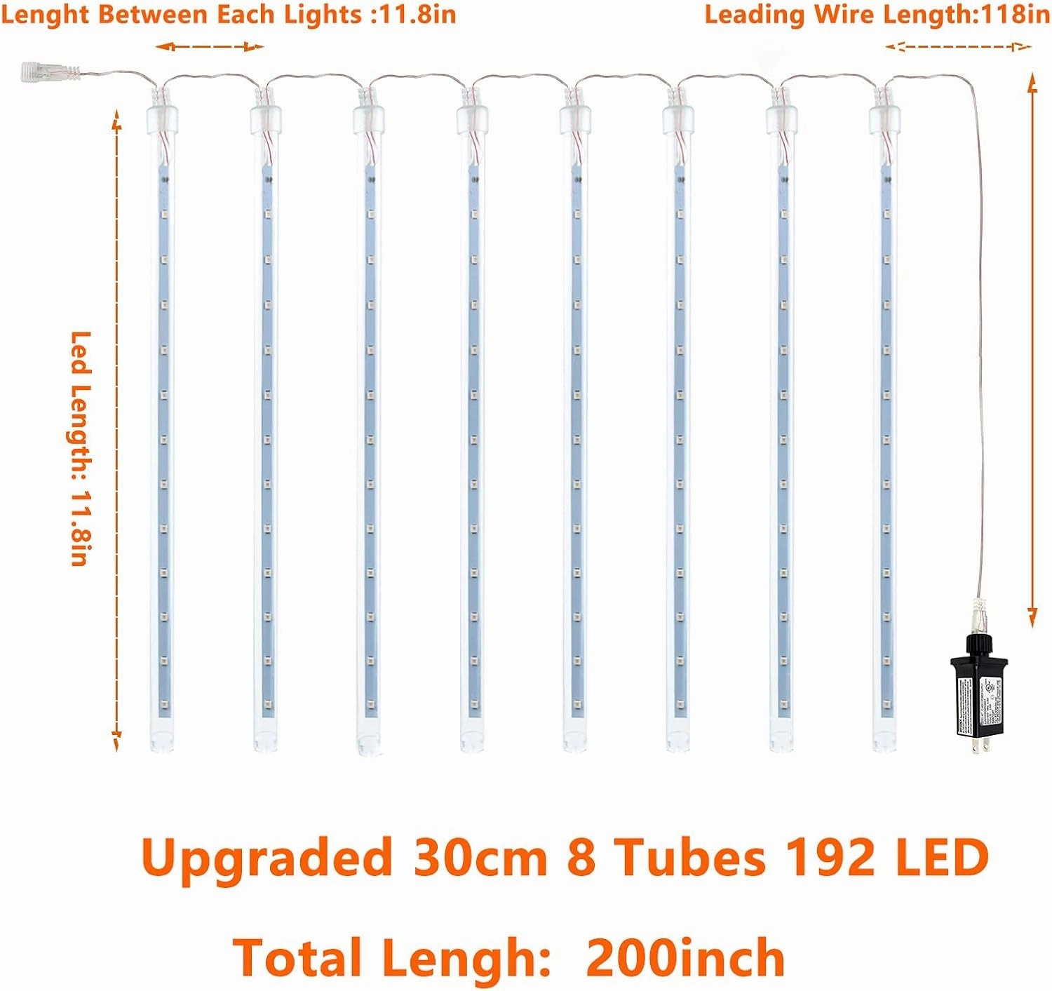 2-Pack Christmas Decorations Lights Outdoor, Total 384LED Meteor Shower Lights Rain Drop Light 30cm 16 Tubes Indoor Outdoor Snow Cascading String Light for Xmas Tree Roof Party Garden (Cool White)