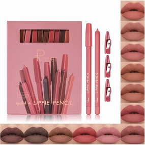 2 Pack Eyebrow Pen Light Brown and 12Pcs Matte Lip Liners with Sharpener
