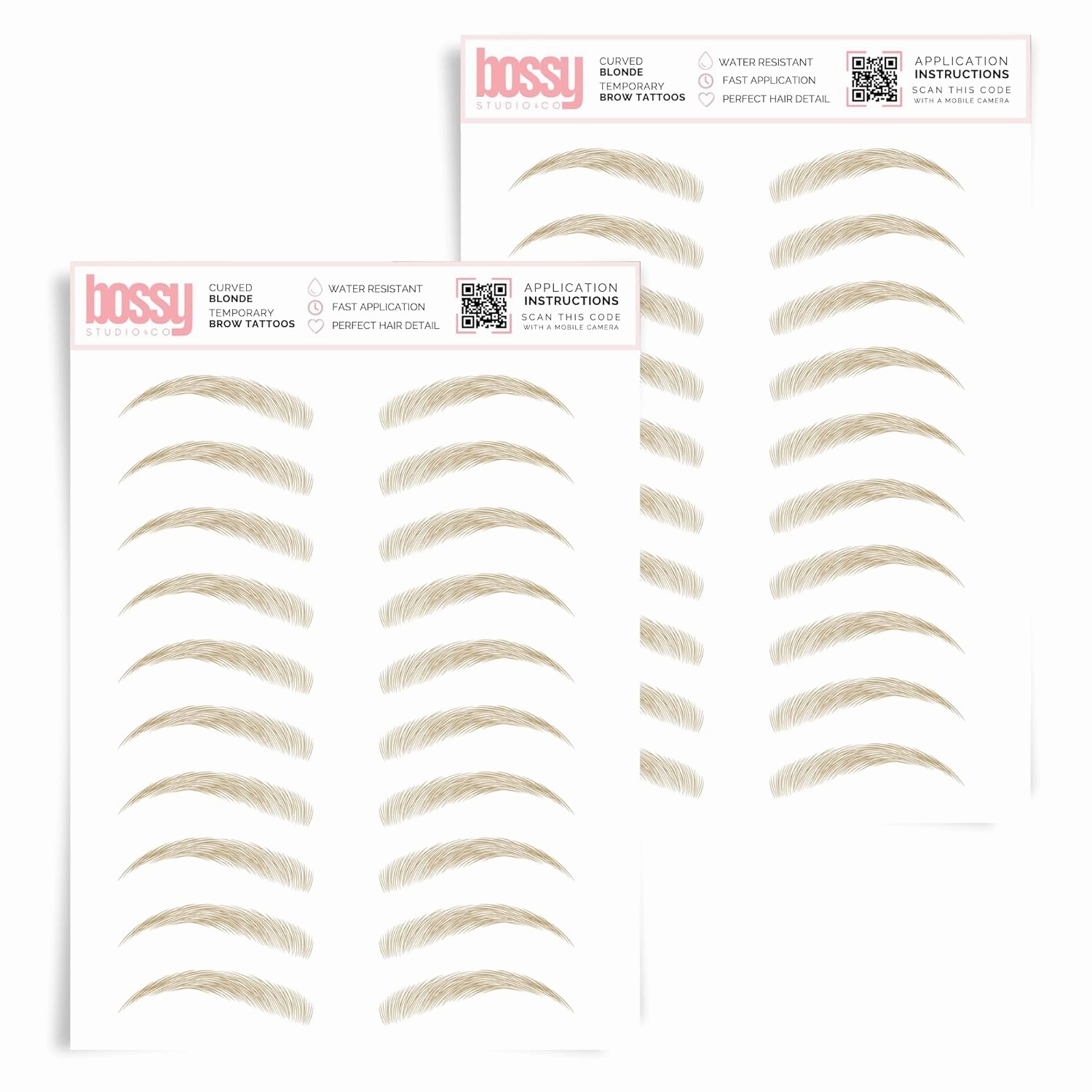 2 Pack Temporary Eyebrow Tattoos Waterproof Eyebrow Stickers, False Tattoos Hair Like Peel Off Instant Transfer Brows For Women And Men | Natural Strokes, Shaping (curved, blonde)