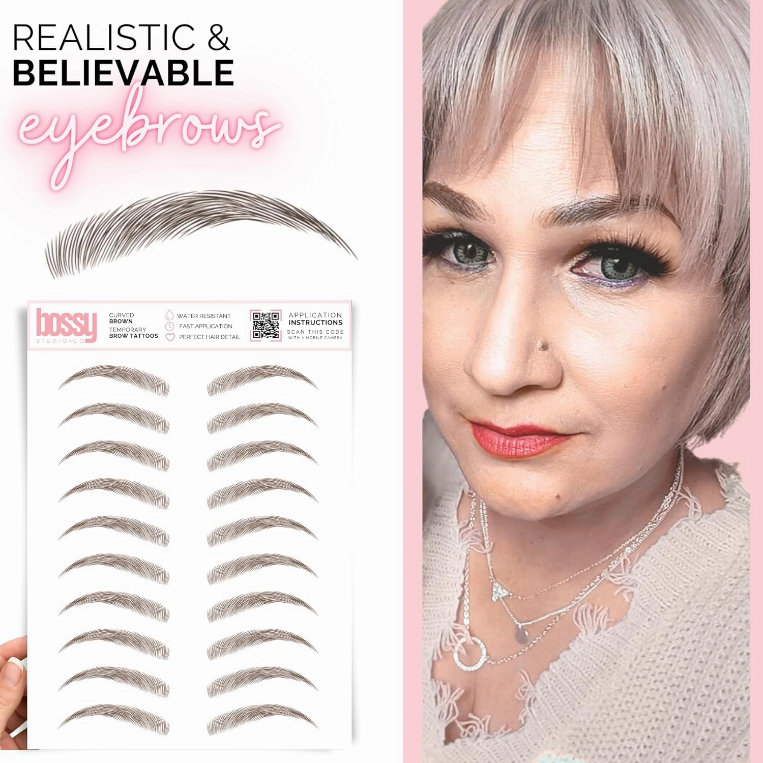 2 Pack Temporary Eyebrow Tattoos Waterproof Eyebrow Stickers, False Tattoos Hair Like Peel Off Instant Transfer Brows For Women And Men | Natural Strokes, Shaping (curved, blonde)
