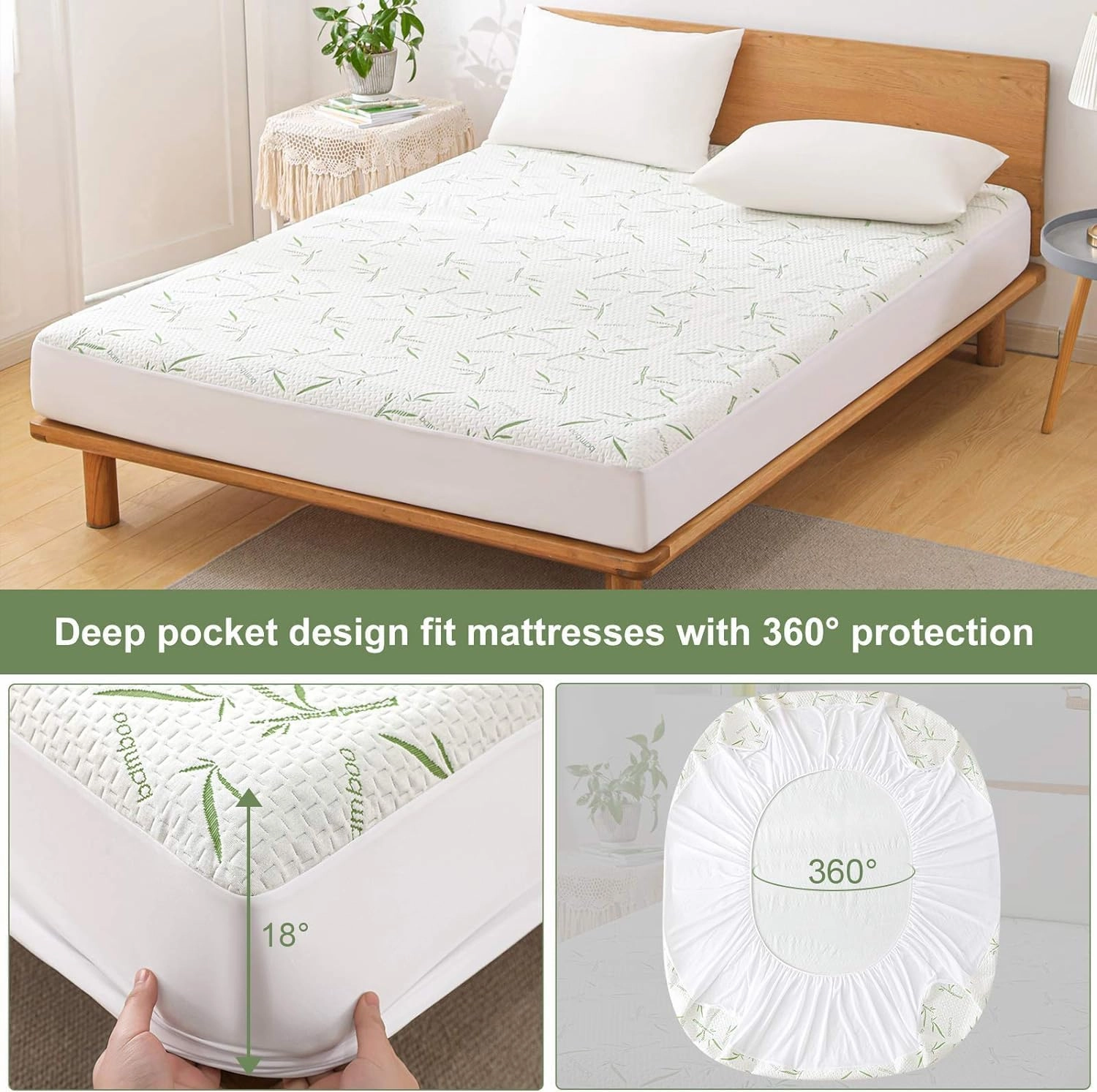 2 Pack Twin XL Waterproof Mattress Pad Cover Rayon Made from Bamboo, Soft Breathable Cooling Mattress Pad Cover, Deep Pocket Stretches up to 21” Tightly Fitted Mattress Protection