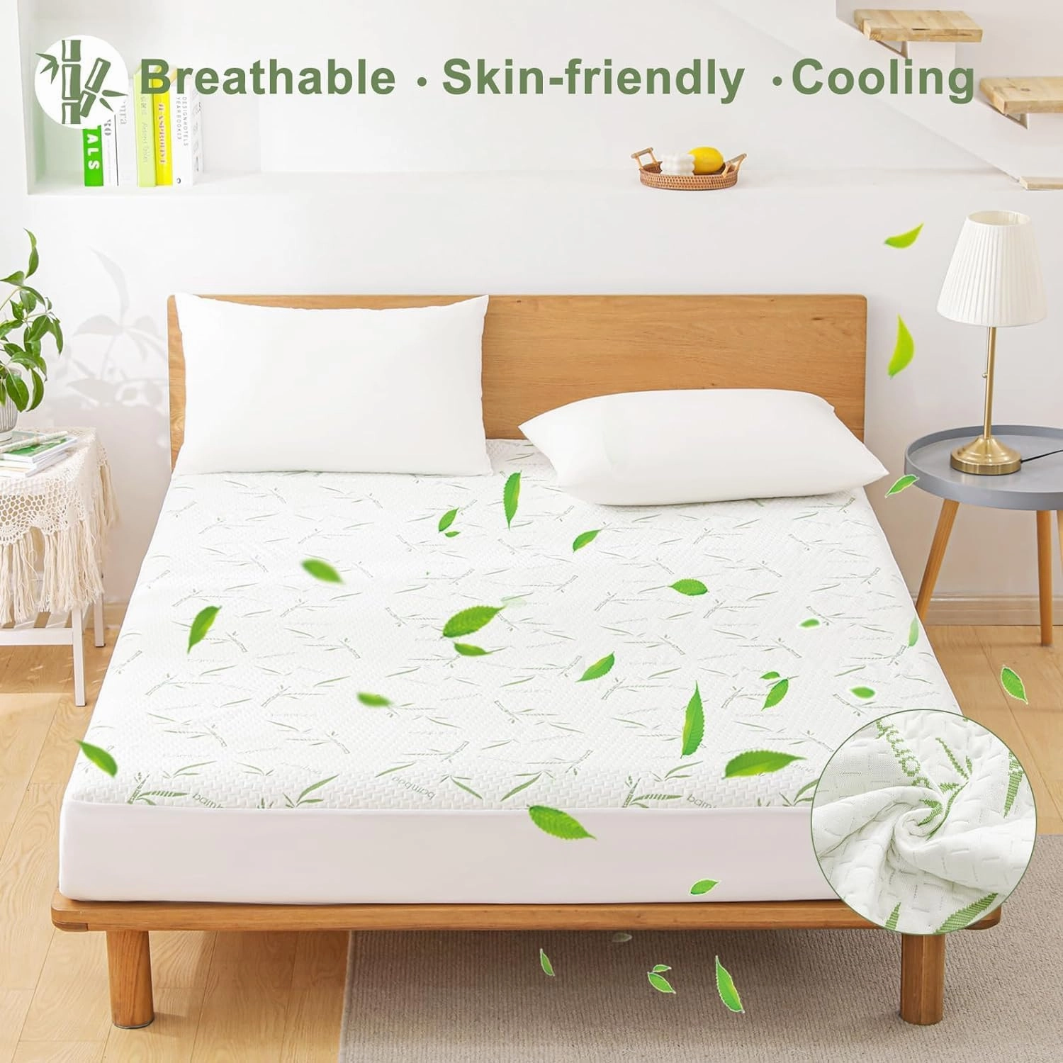2 Pack Twin XL Waterproof Mattress Pad Cover Rayon Made from Bamboo, Soft Breathable Cooling Mattress Pad Cover, Deep Pocket Stretches up to 21” Tightly Fitted Mattress Protection