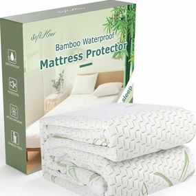 2 Pack Twin XL Waterproof Mattress Pad Cover Rayon Made from Bamboo, Soft Breathable Cooling Mattress Pad Cover, Deep Pocket Stretches up to 21” Tightly Fitted Mattress Protection