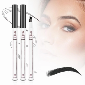 2 Pcs 3D Waterproof Magic Eyebrow Pencil, 2025 New Eyebrow Microblading Pen, 4 Tipped Precise Brow Pen, Long-Lasting Fine Stroke Microblade Eyebrow Pencil for Makeup Last All Day (Black)
