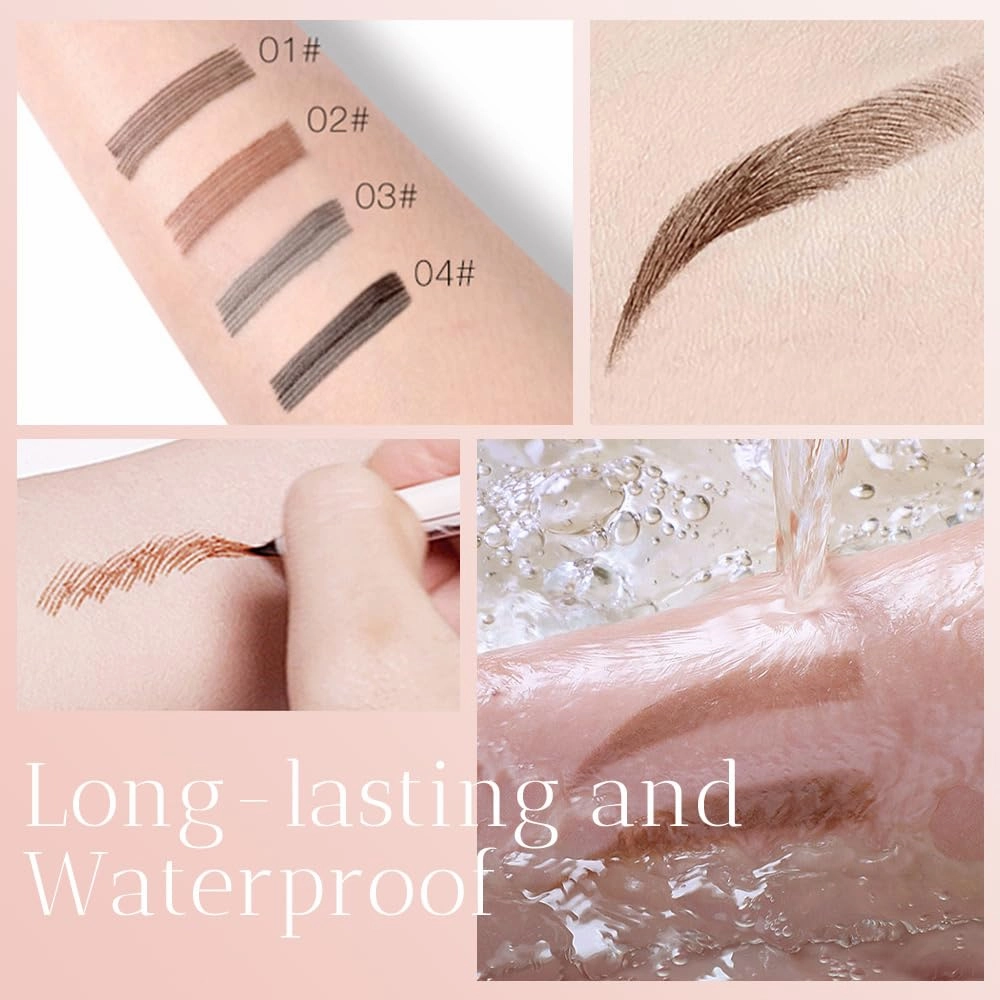 2 Pcs 3D Waterproof Magic Eyebrow Pencil, Upgrade Eyebrow Microblading Pen 4 Tipped Precise Brow Pen, Long-Lasting Fine Stroke Microblade Eyebrow Pencil (Dark Brown)