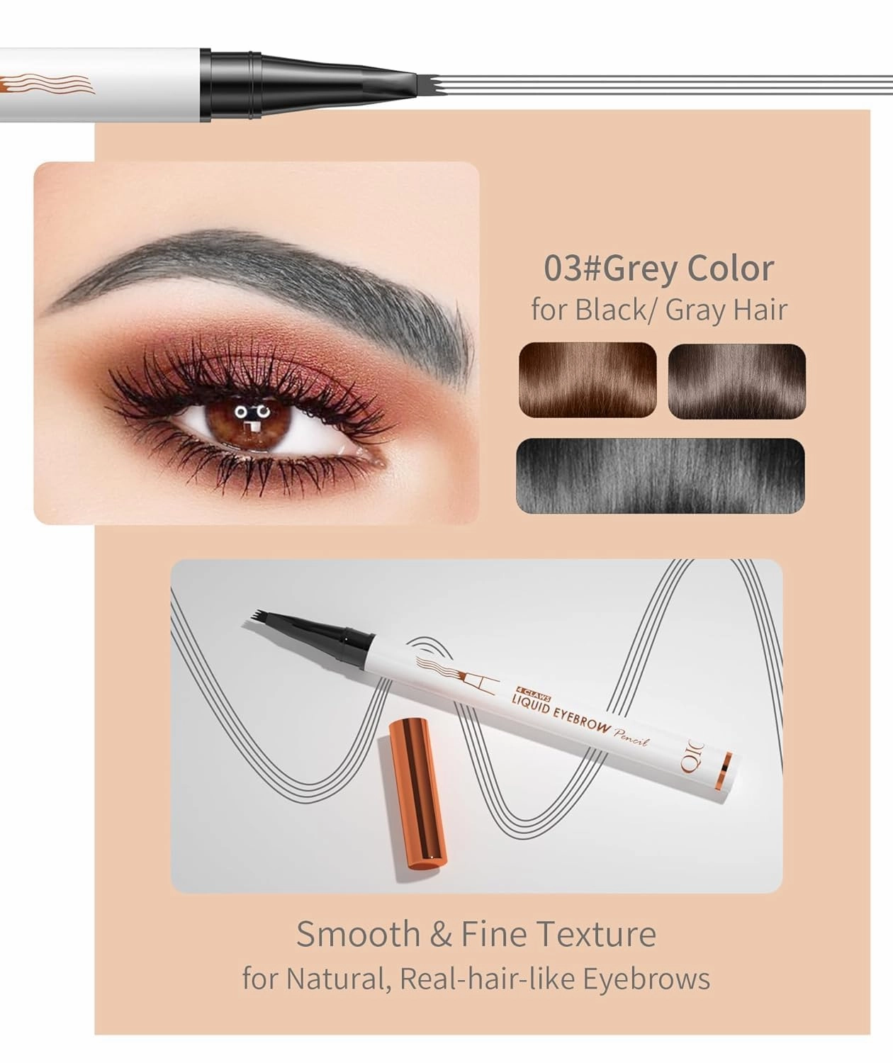 2 Pcs Microblading Eyebrow Pen, 2025 Upgraded 3D Waterproof 4-Tip Eyebrow Pencil, Natural Makeup Long-Lasting Fine Stroke Magic Eyebrow Pencil for Women Stay on All Day (Grey(2 Pcs))