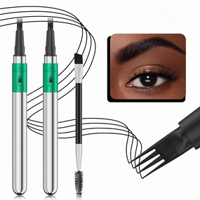 2 Pcs Microblading Eyebrow Pen Set with Eyebrow Brush, 3D Waterproof 4-Tip Precision Eyebrow Pencil, Long-Lasting Natural Fine Stroke Magic Eyebrow Pencil for Women Stay All Day (Black)