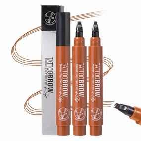 2 Pcs Microblading Eyebrow Pencil, 2025 Upgraded Waterproof 4-Tip Microblading Eyebrow Pen, Natural Fine Stroke Hair Like Eye Brow Pencils for Women Stay on All Day (Dark Brown)