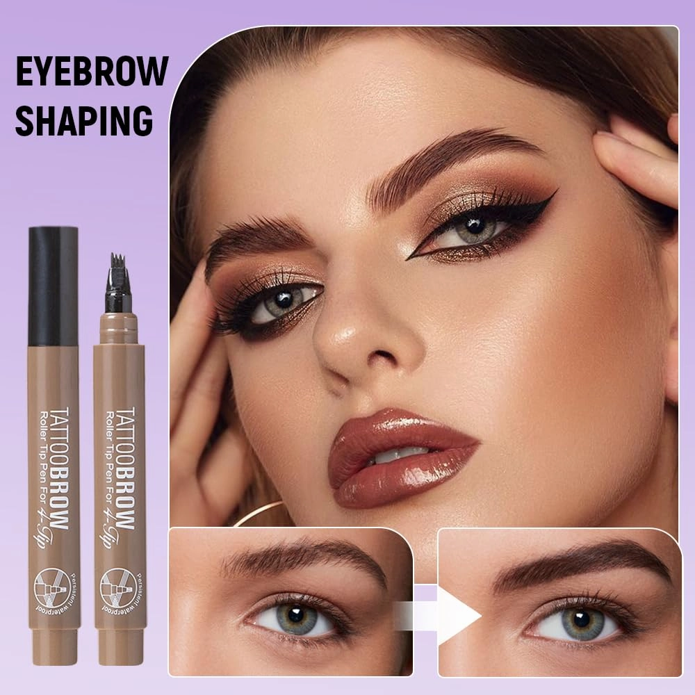 2 Pcs Microblading Eyebrow Pencil, 2025 Upgraded Waterproof 4-Tip Microblading Eyebrow Pen, Natural Fine Stroke Hair Like Eye Brow Pencils for Women Stay on All Day (Dark Brown)