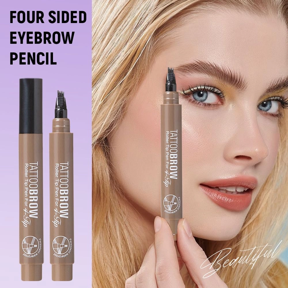 2 Pcs Microblading Eyebrow Pencil, 2025 Upgraded Waterproof 4-Tip Microblading Eyebrow Pen, Natural Fine Stroke Hair Like Eye Brow Pencils for Women Stay on All Day (Dark Brown)
