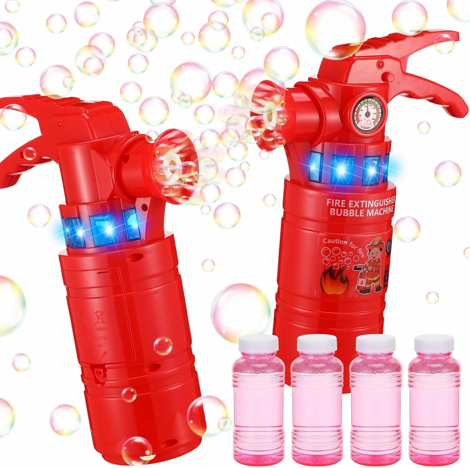 2 Sets Fire Extinguisher Bubble Machine Bubble Maker with 400 ml Bubble Solution Blower Firefighter for Indoor and Outdoor Summer Themed Birthday Party Gift