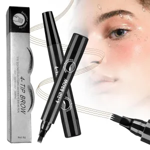 2Pc Magic Microblading Eyebrow Pencil, 2025 Upgrade 4 Fork Tip Waterproof Brow Pencil with Micro-Fork Tip, Natural Fine Stroke Eyebrow Pen (Black)