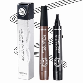 2PC Microblading Eyebrow Pen,Waterproof Microblading Eyebrow Pencil,2025 New Natural Fine Stroke Eyebrow Pen,4-Tip Magic Waterproof Brow Pencil with Micro-Fork Tip(Dark Brown Black)