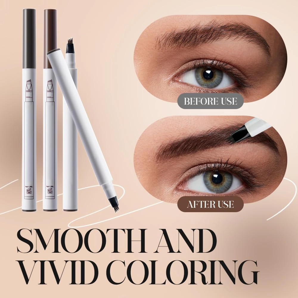 2PC Microblading Eyebrow Pencil，2025 New Magic Eyebrow Pen 3D Waterproof Brow Pencil,Tattoo Pencil with 4 Fork Tip Fine Stroke, Long Lasting Define & Shape Contouring Pen (Black/2pcs)
