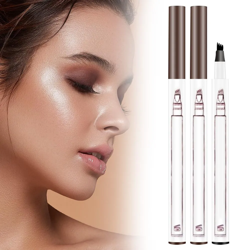 2PCS 2025 New Magic Eyebrow Pencil, 4-Tip Microblade Brow Pen Magic Eyebrow Pen, Waterproof Microblading Eyebrow Pencil Contouring Natural Gap Filling Eyebrow Makeup Brow Pencil (Light Brown)