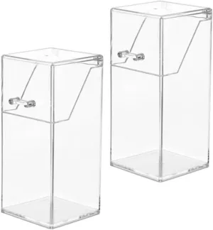 2Pcs Acrylic Makeup Brush Holder with Lid, Clear Makeup Holder, Cosmetic Organizer Cosmetic Storage Display Box for Dressing Tables and Vanity, 3.34 x 3.34 x 8.25inch