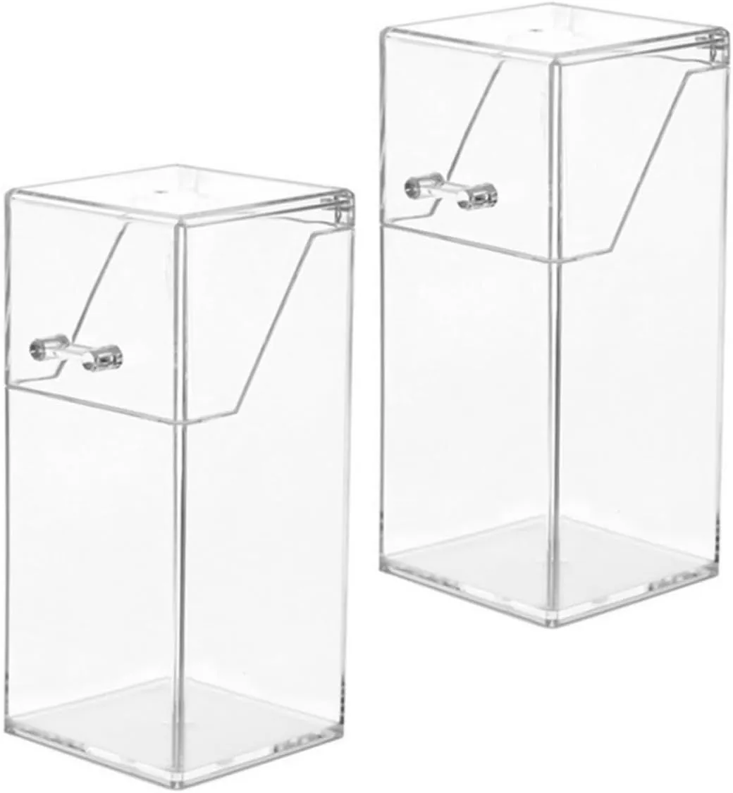 2Pcs Acrylic Makeup Brush Holder with Lid, Clear Makeup Holder, Cosmetic Organizer Cosmetic Storage Display Box for Dressing Tables and Vanity, 3.34 x 3.34 x 8.25inch