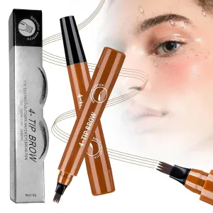 2Pcs Magic Microblading Eyebrow Pencil, 4-Tip Waterproof Brow Pencil with Micro-Fork Tip, Natural Fine Stroke Eyebrow Pen for Women (Brown)