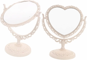 2Pcs Portable Makeup Mirror Elegant Heart Shaped Double Sided Vanity Mirror for Dressing Table for Makeup Application Eyebrow Trimming and Facial Care