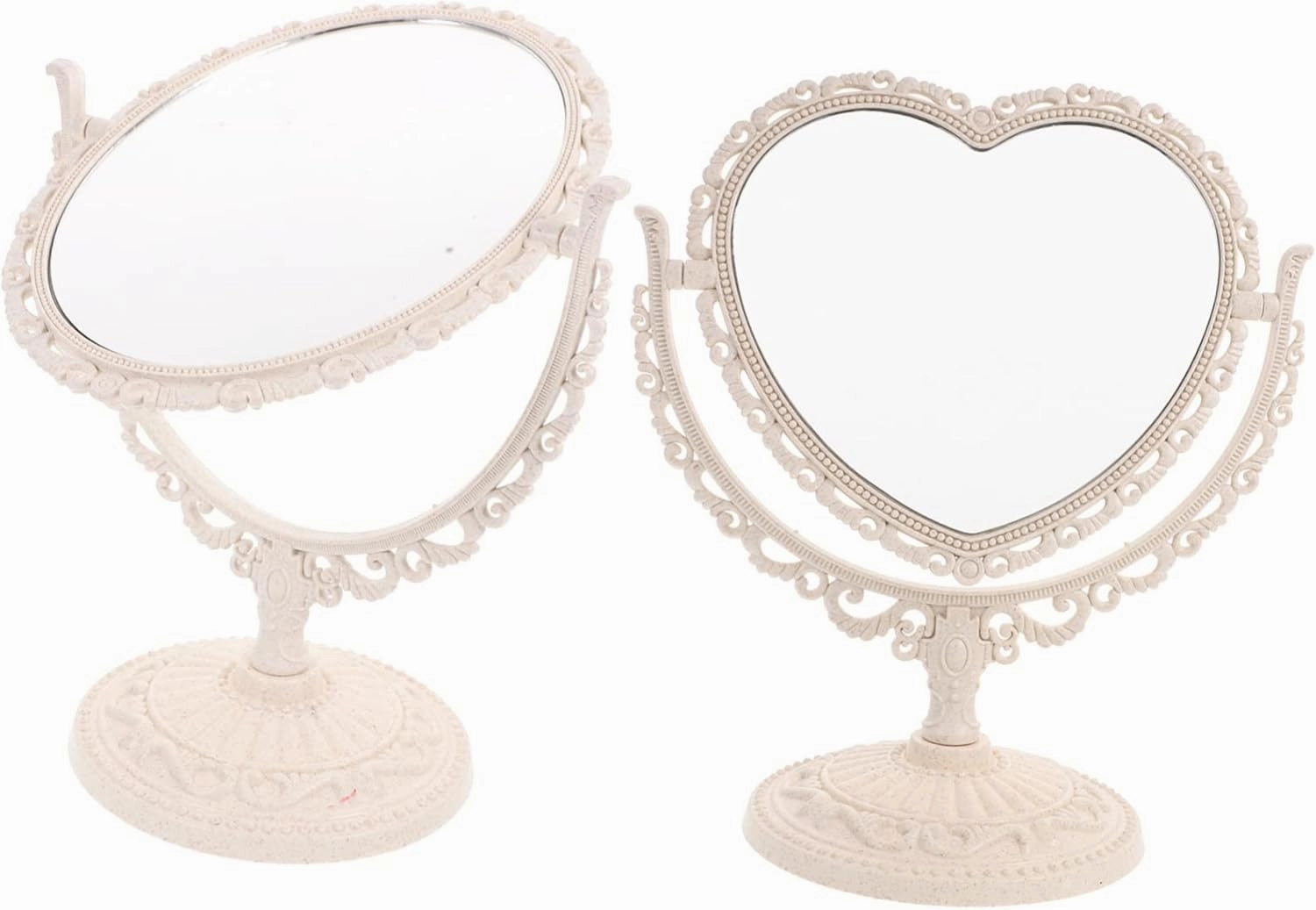 2Pcs Portable Makeup Mirror Elegant Heart Shaped Double Sided Vanity Mirror for Dressing Table for Makeup Application Eyebrow Trimming and Facial Care